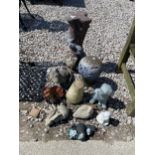 A COLLECTION OF ASSORTED GARDEN STONEWARE ORNAMENTS ETC
