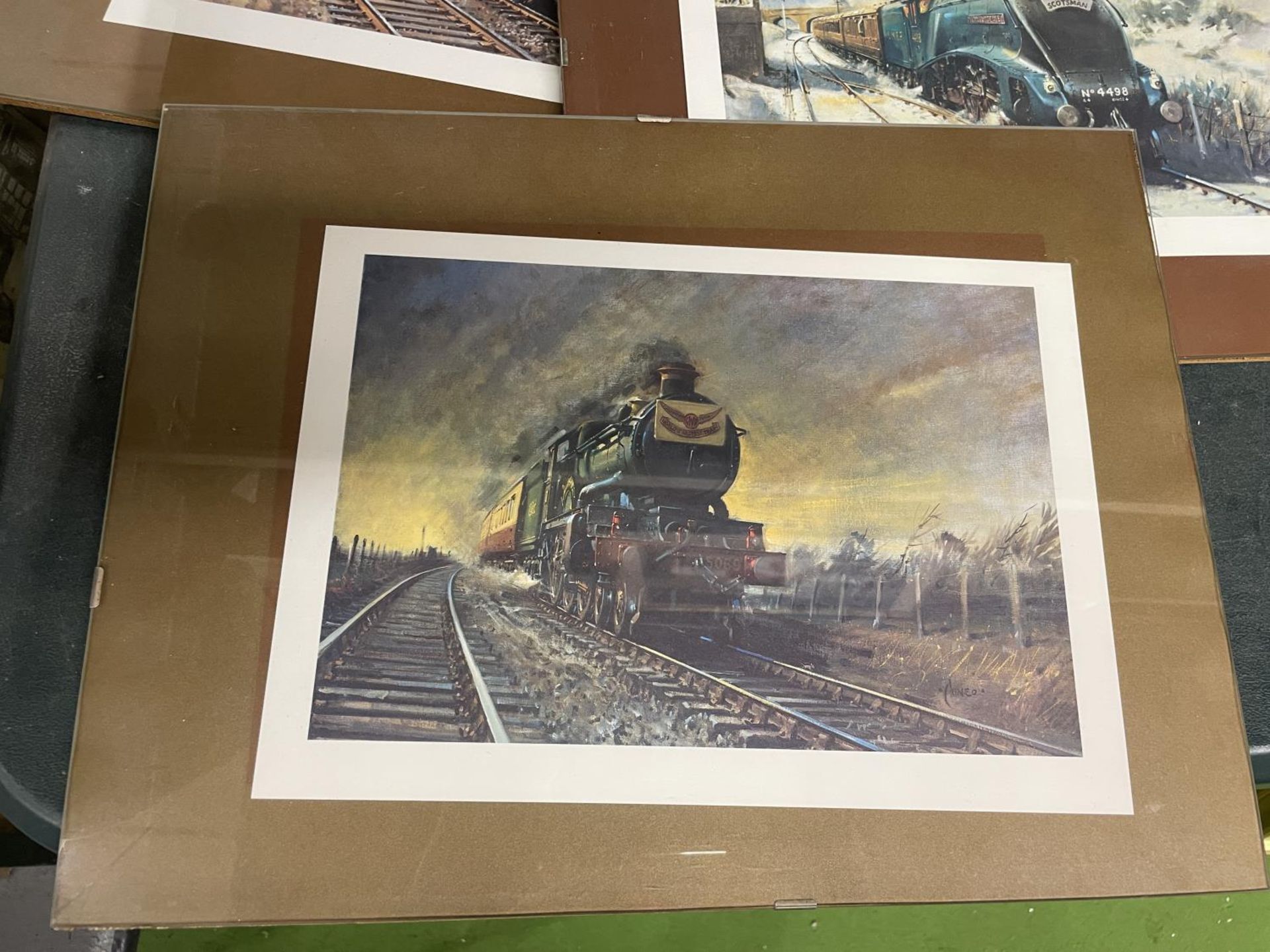 FIVE VINTAGE STYLE PRINTS OF STEAM ENGINES TO INCLUDE THE FLYING SCOTSMAN, GOLDEN AROW, ETC - Image 2 of 3