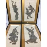 A SET OF FOUR FRAMED ORIENTAL DANCING LADY PICTURES