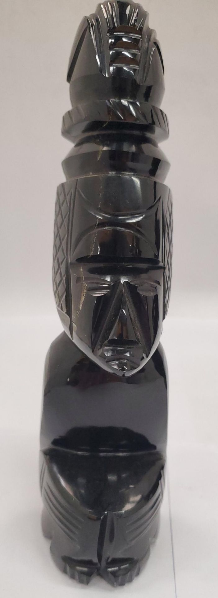 TWO BLACK OBSIDIAN AZTEC STYLE FIGURES, HEIGHT 22CM - Image 3 of 4