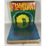 A GROUP OF VINTAGE JAZZ AND OTHER LP RECORDS, HAIR, MILES DAVIS, DIZZY GILLESPIE, SANTANA ETC