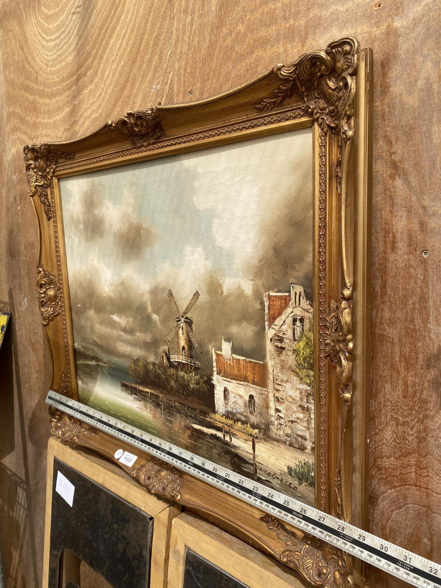 A GILT FRAMED OIL ON CANVAS OF A WINDMILL SCENE, SIGNED I.COSTELLO - Image 4 of 4