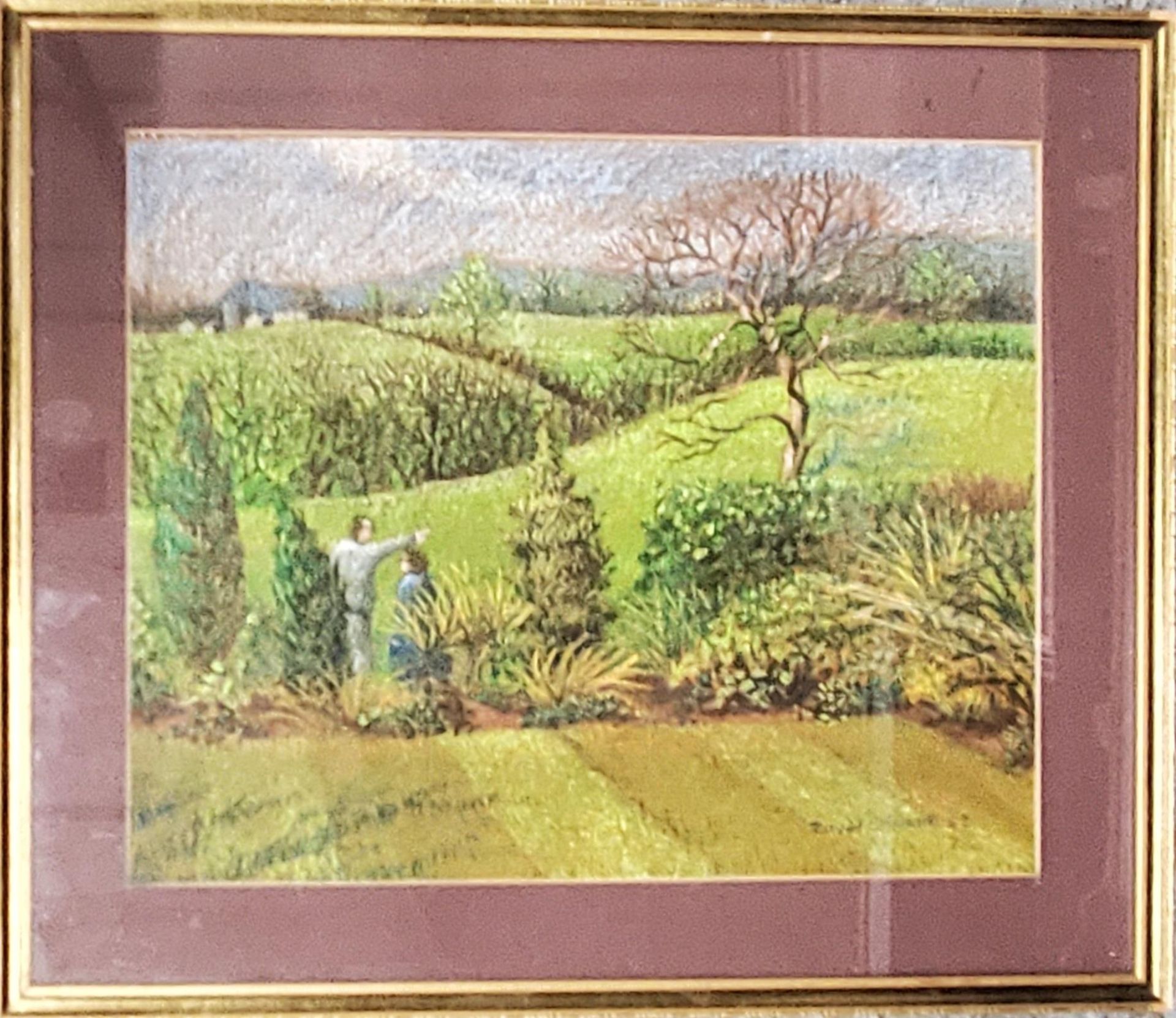 DAVID EDWARDS (BRITISH 20TH CENTURY) TWO FIGURES IN A LANDSCAPE, PASTEL, SIGNED AND DATED 82,