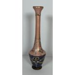 AN ANTIQUE EUROPEAN PINK & PURPLE ENAMEL DESIGN VASE DECORATED WITH FLORAL SWAG DESIGN, HEIGHT 15.