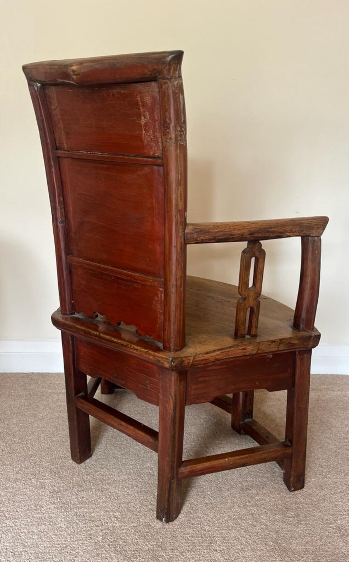 A VINTAGE CHINESE CARVED HARDWOOD CHILD'S ARMCHAIR WITH LOWER DRAWER TO SEAT, HEIGHT 80CM, WIDTH - Image 5 of 6