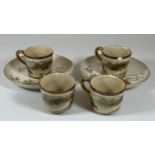 SIX ITEMS - FOUR JAPANESE SATSUMA CUPS AND TWO MATCHING SAUCERS