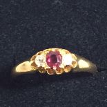 AN 18CT GOLD RUBY AND DIAMOND RING, WEIGHT 3G, SIZE N