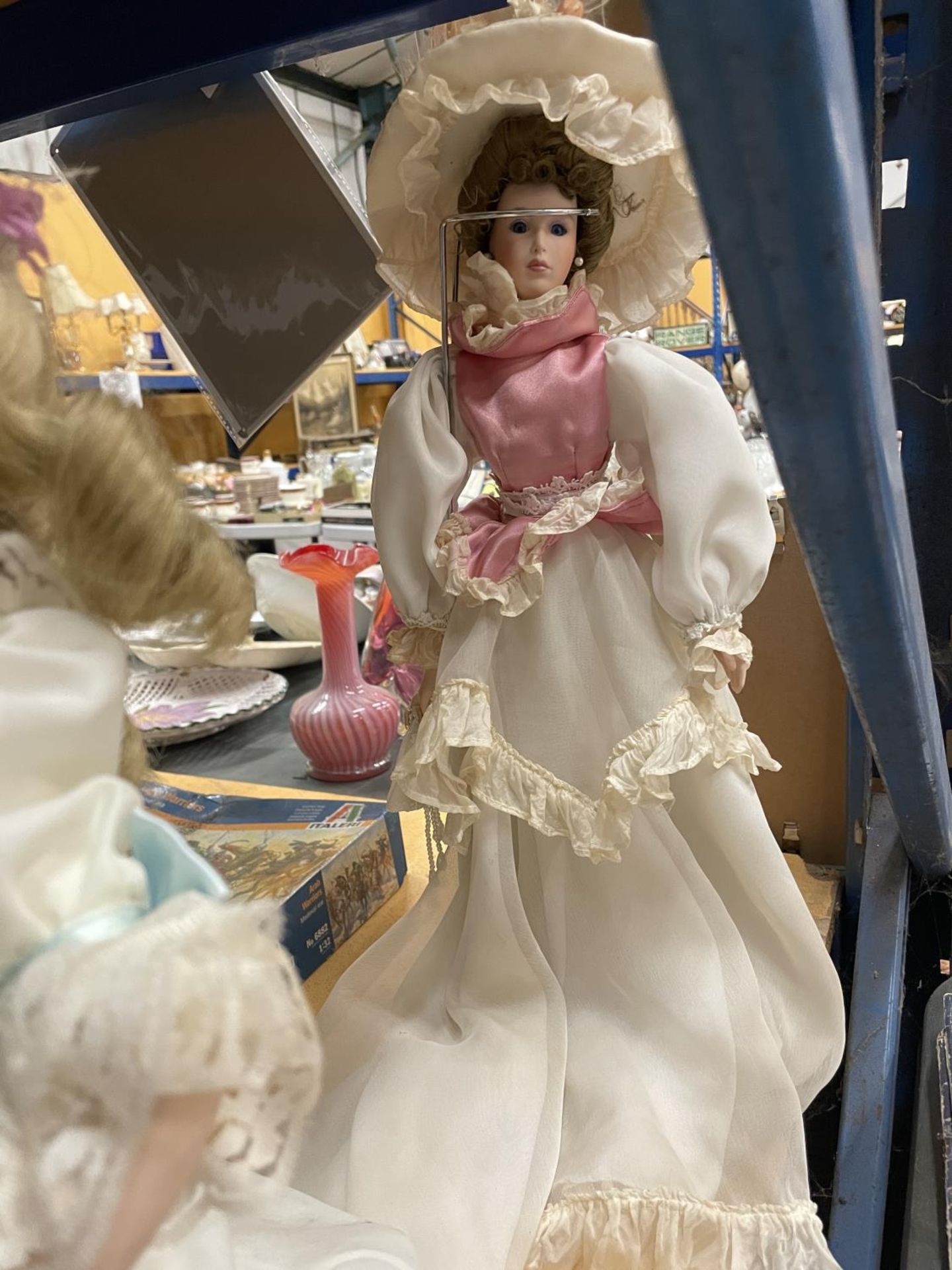 THREE PORCELAIN COLLECTORS DOLLS WITH TRADITIONAL COSTUMES ON STANDS - Image 3 of 4
