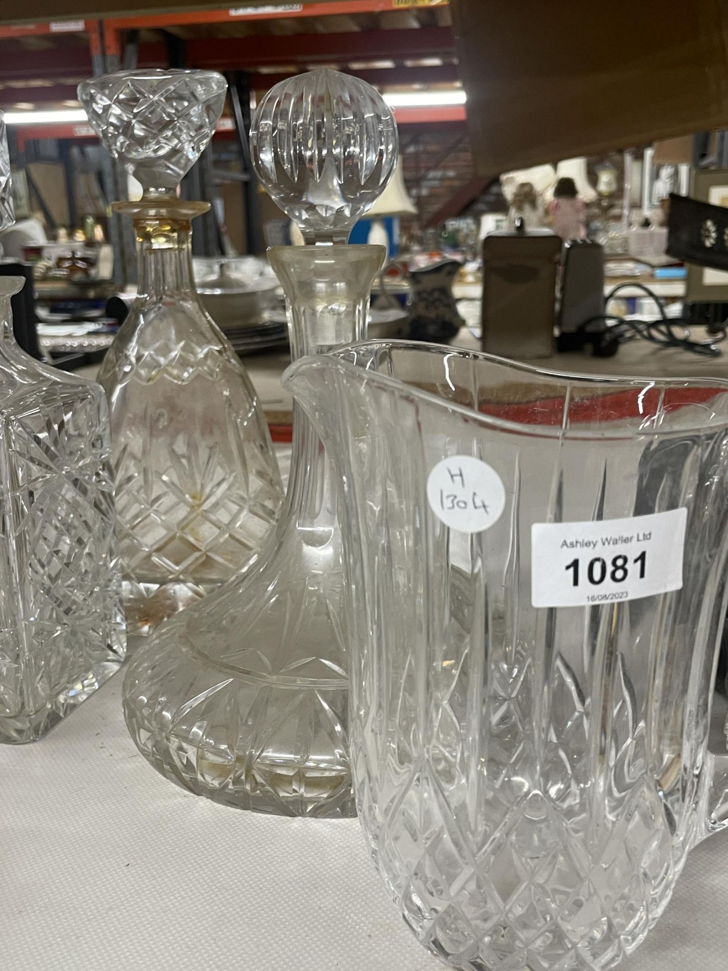 A COLLECTION OF CUT GLASS DECANTERS AND WATER JUG - Image 3 of 3