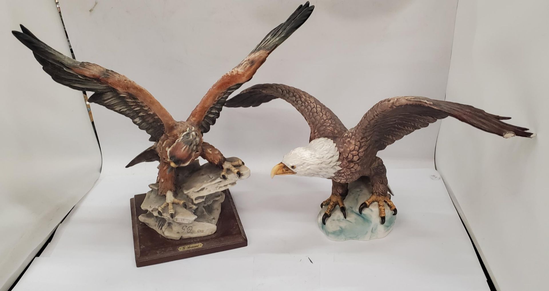 TWO LARGE CERMIC EAGLES TO INCLUDE G ARMNI AND GOEBEL - GOEBEL A/F