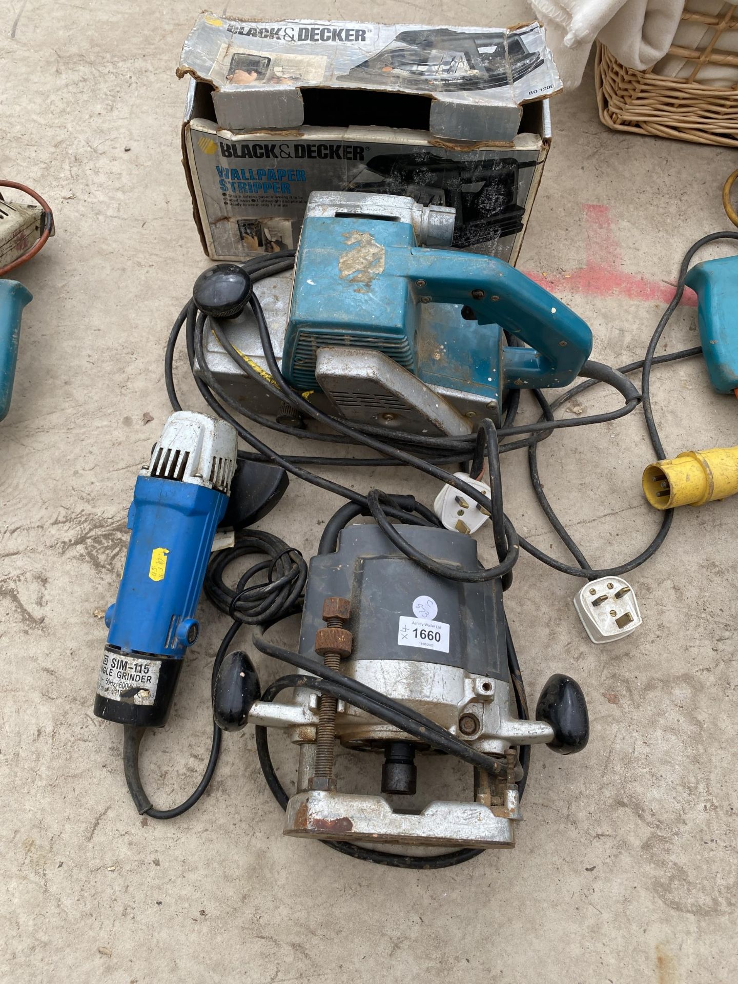 FOUR ASSORTED POWER TOOLS INCLUDING BLACK AND DECKER WALLPAPER STRIPPER ETC