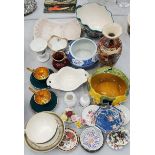 A LARGE QUANTITY OF CERAMICS TO INCLUDE COPENHAGEN, DENMARK GREEN AND GILT CUPS, SAUCERS AND SPOONS,