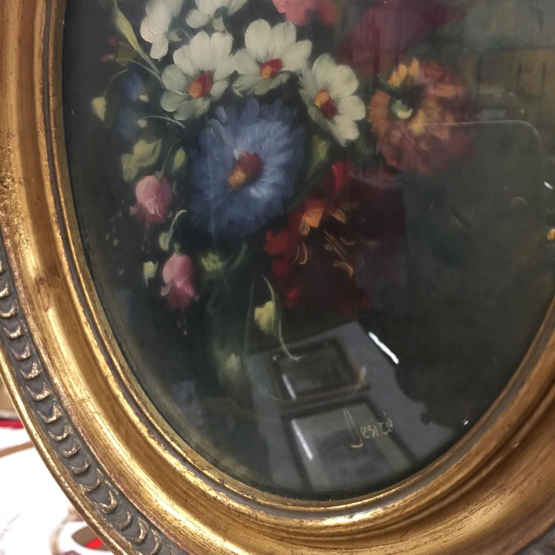 THREE STILL LIFE PRINTS OF FLOWERS IN OVAL GILT FRAMES - Image 4 of 4