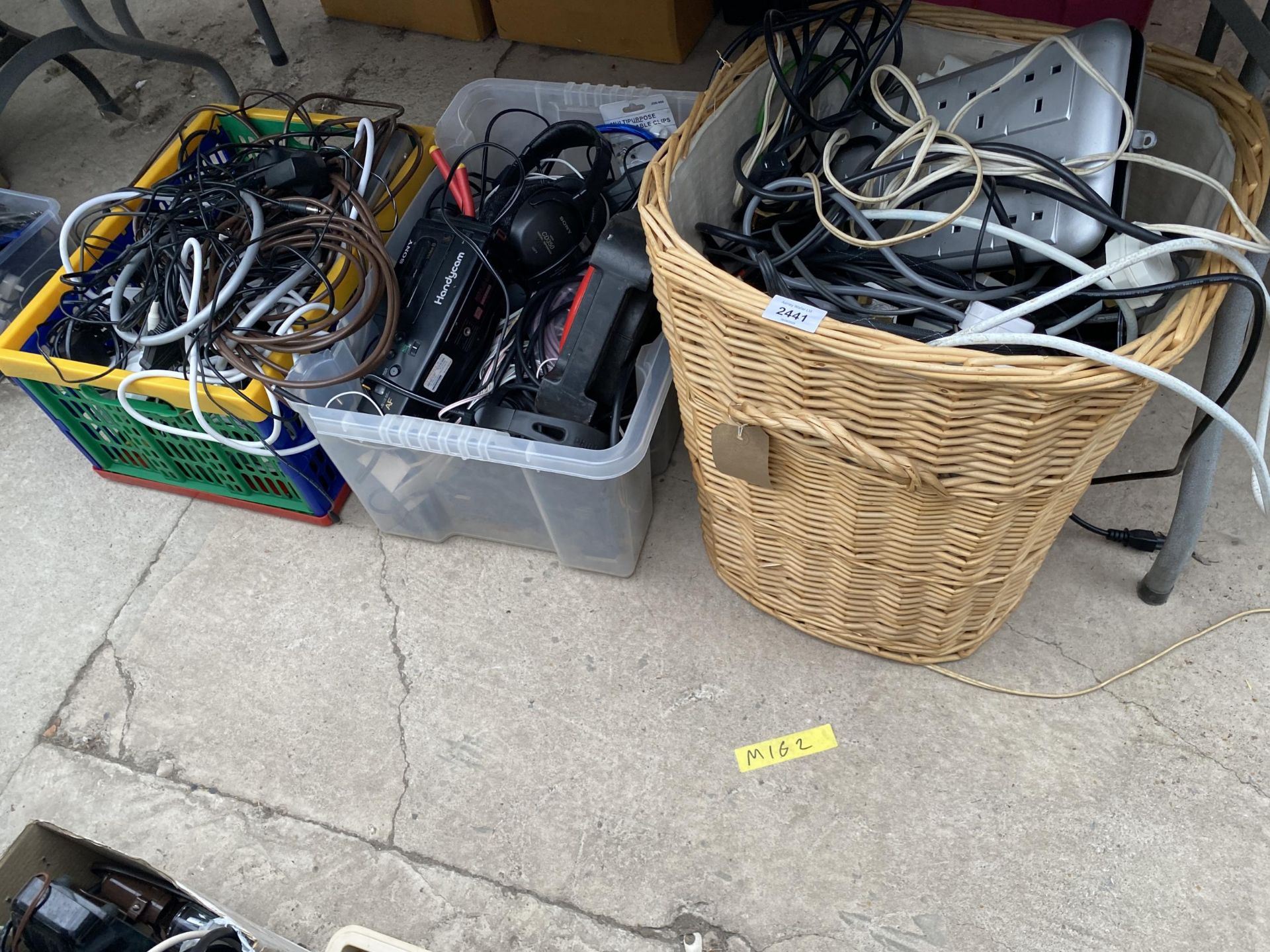 A COLLECTION OF VARIOUS EXTENSION CORDS, HEADPHONES AND OTHER ELECTRICALS