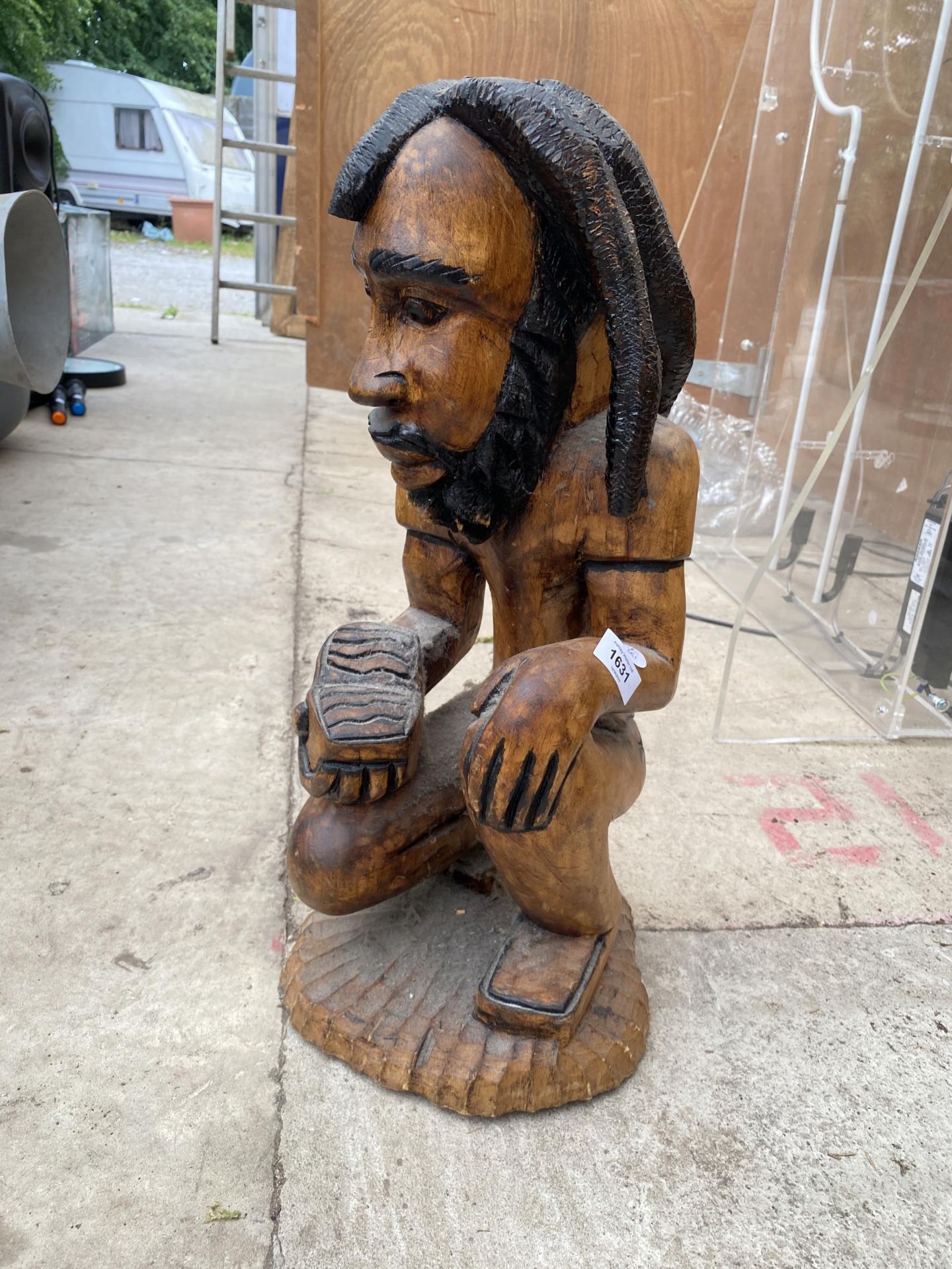A TRIBAL WOODEN OF A MAN, HEIGHT 53CM