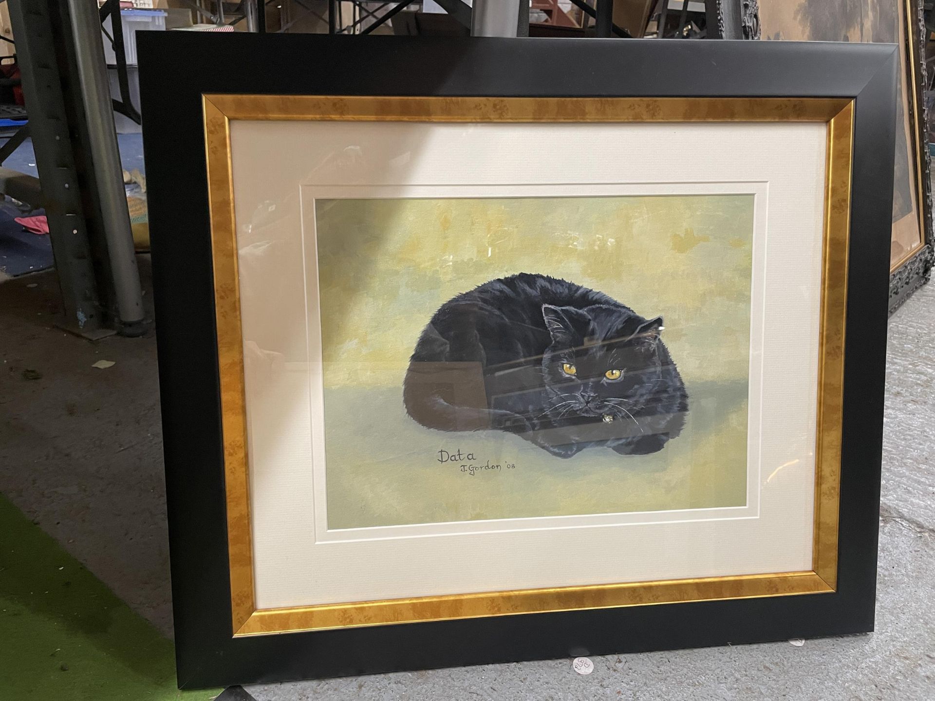 TWO FRAMED CAT WATERCOLOURS SIGNED J.GORDON - DATA AND CHARLIE - Image 3 of 3