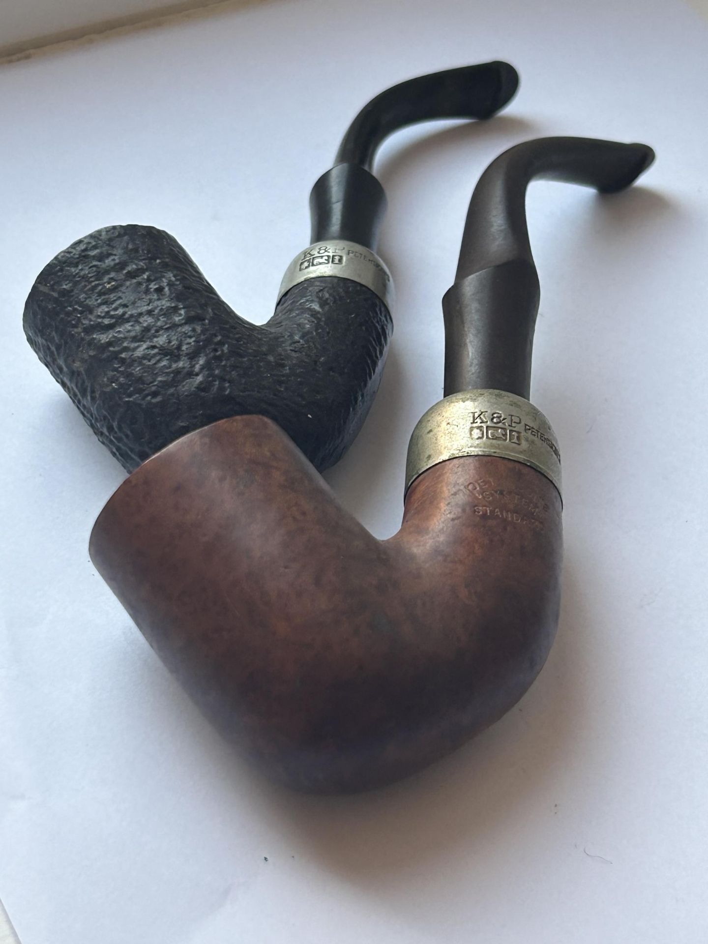 TWO HALLMARKED SILVER COLLARED K & P PETERSONS PIPES - Image 4 of 5