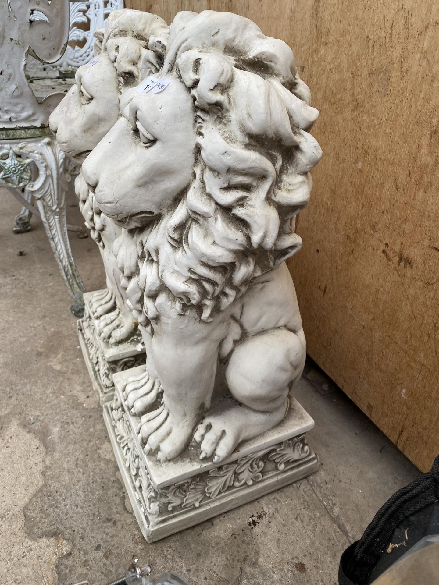 A PAIR OF BLOWN HOLLOW POT CAST LIONS, HEIGHT 60CM - Image 2 of 3