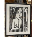 A FRAMED BLACK AND WHITE ABSTRACT NUDE PRINT