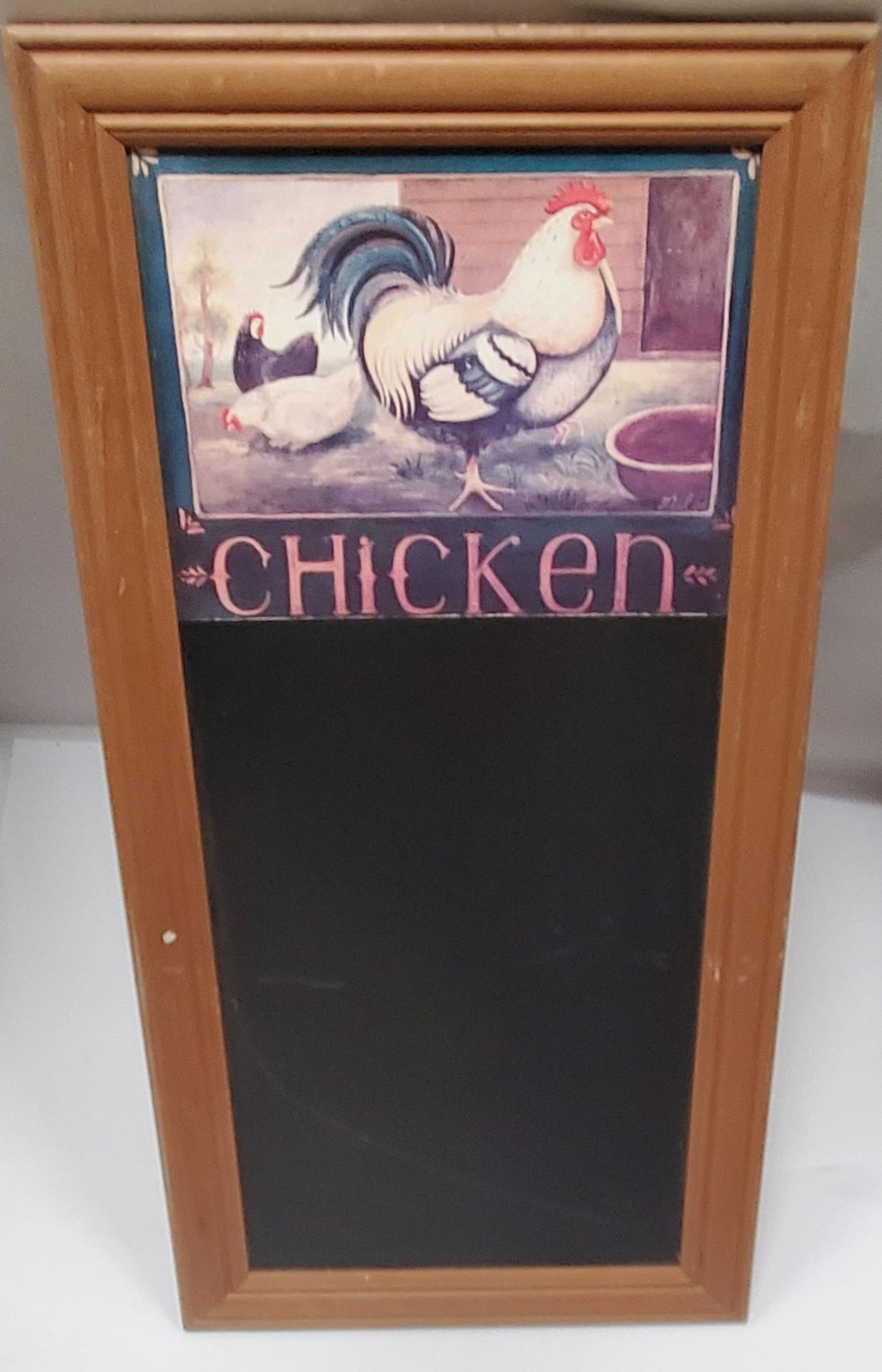 A CHICKEN BLACKBOARD AND A VICTORIAN PRINT OF A PAIR OF BLACK HAMBURGS - Bild 2 aus 3