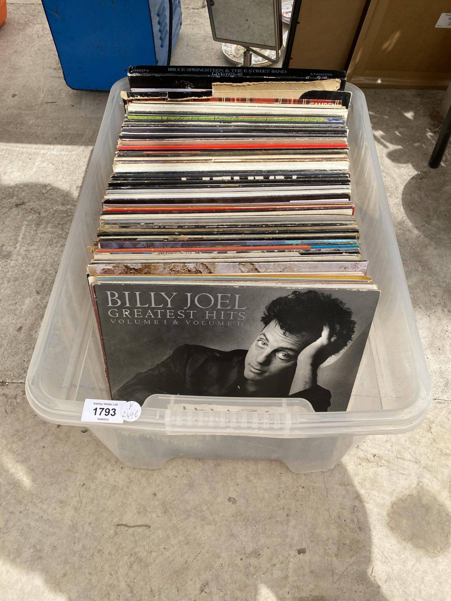A BOX OF ASSORTED LP RECORDS, BILLY JOEL, SIMON AND GARFUNKEL, FAITH NO MORE ETC
