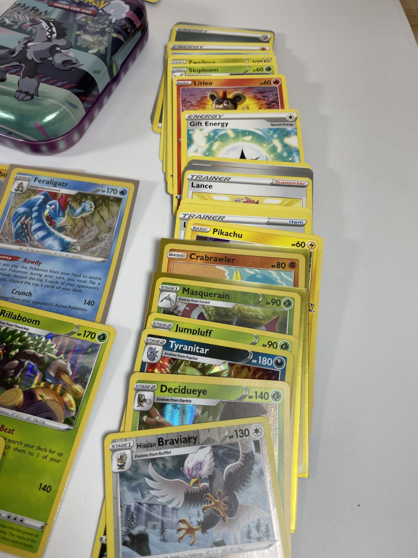 THREE TINS OF ASSORTED POKEMON CARDS, HOLOS ETC - Image 4 of 5