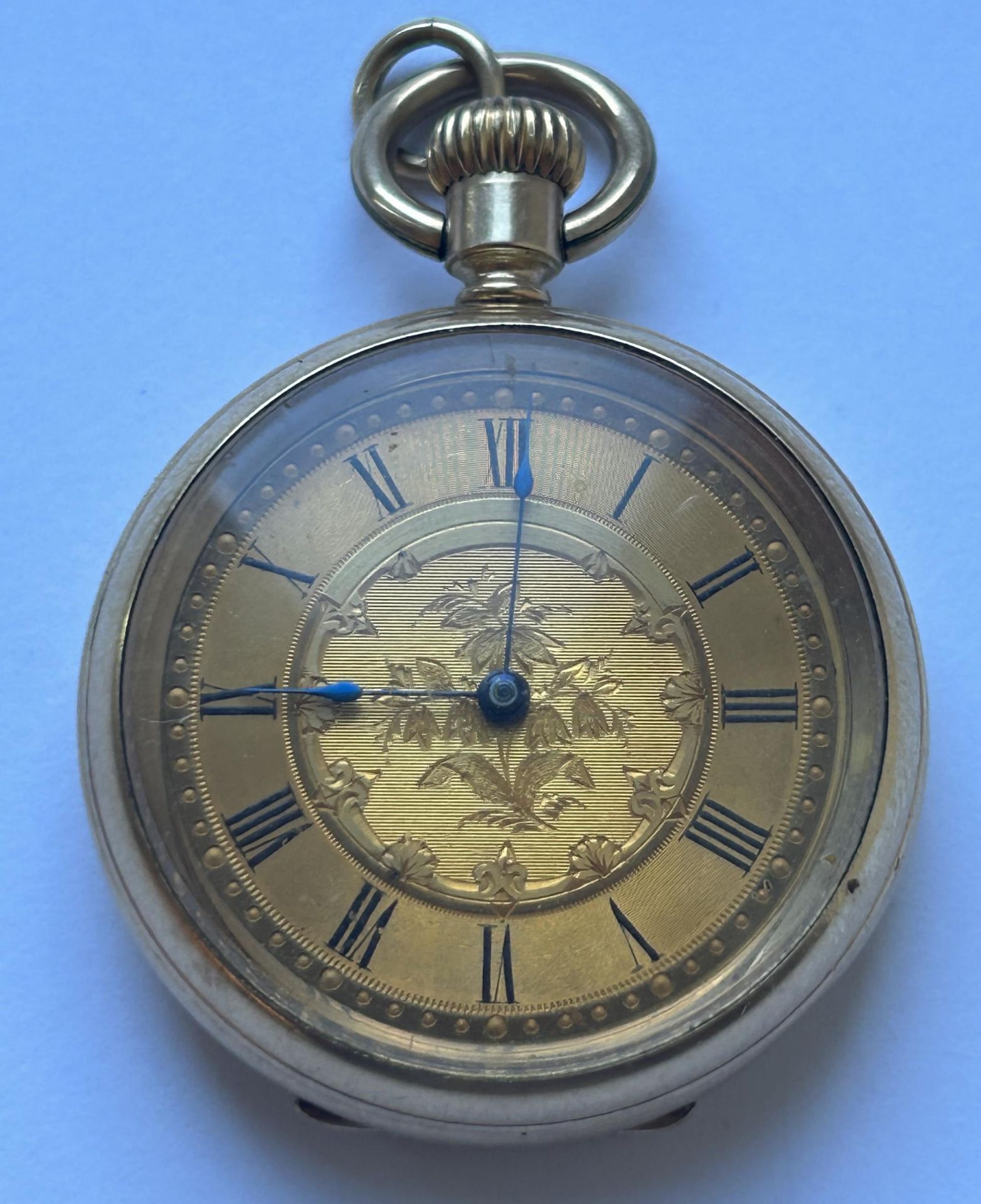 A 14CT GOLD LADIES OPEN FACED POCKET WATCH GROSS WEIGHT 40.20 GRAMS