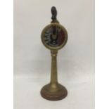 A VINTAGE STYLE BRASS ENGINE ROOM TELEGRAPH ON WOODEN STAND