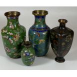 A GROUP OF FOUR ORIENTAL CLOISONNE VASES, TALLEST 17CM