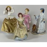 A GROUP OF FOUR CERAMIC FIGURES TO INCLUDE ROYAL WORCESTER FELICITY FIGURE WITH DOG, ROYAL WORCESTER