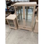 A MODERN MORRIS FURNITURE CO. GLAZED CHINA CABINET AND STEREO CABINET