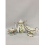 THREE PIECES OF SPODE CERAMICS TO INCLUDE SPODE AERIDES COFFEE POT, STAFFORD FLOWERS CREAM JUG AND