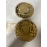 TWO VERY LARGE AND UNUSUAL COLLECTOR'S MEDALLIONS, ONE BEING A PORTRAIT OF NAPOLEON WITH CERTIFICATE