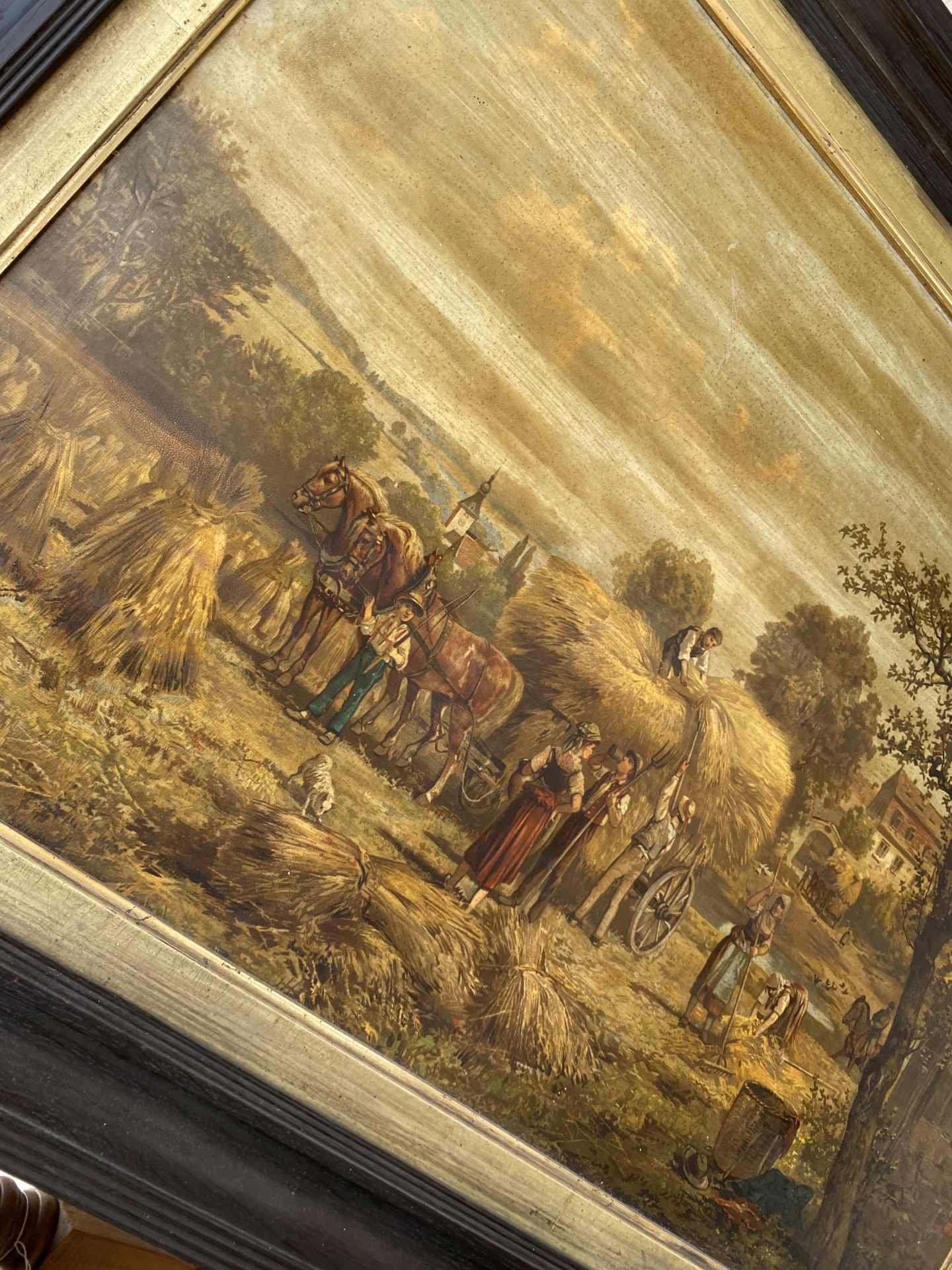 A VINTAGE PRINT ON BOARD OF A FARMING SCENE - Image 2 of 3