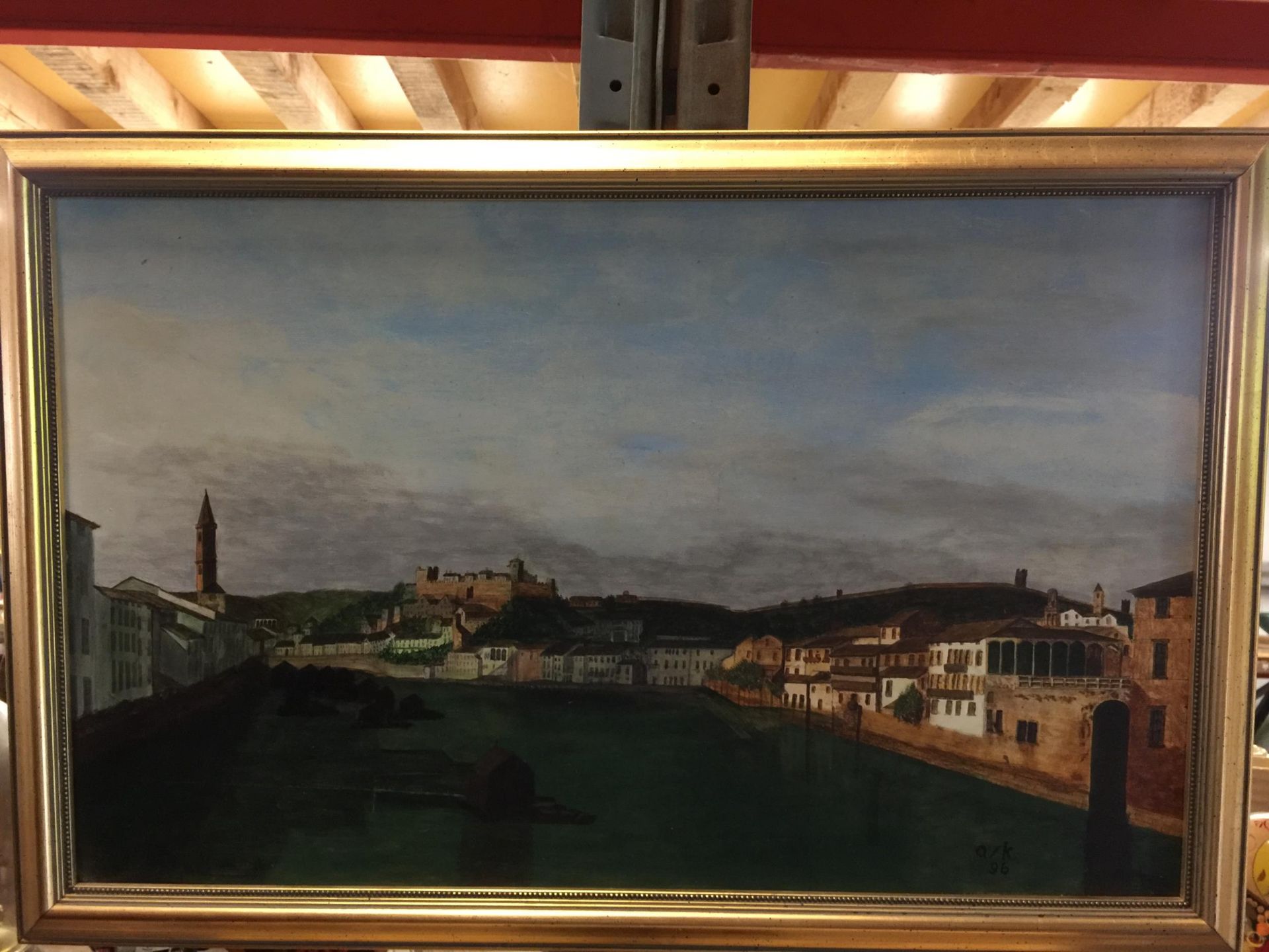 TWO GILT FRAMED OIL PAINTINGS, RIVER SCENE AND HILLSIDE SCENE, SIGNED ASK - Image 3 of 5