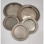 A SET OF FIVE SMALL DANISH PEWTER PIN TRAYS