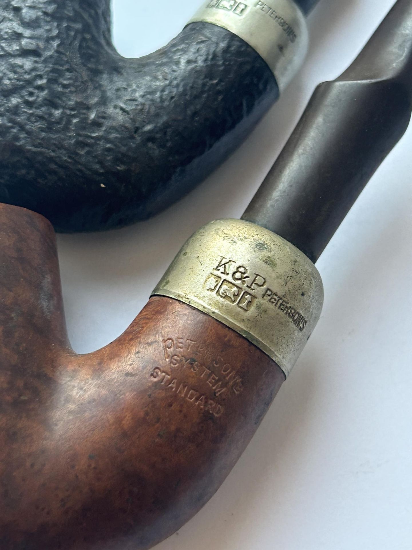 TWO HALLMARKED SILVER COLLARED K & P PETERSONS PIPES - Image 2 of 5