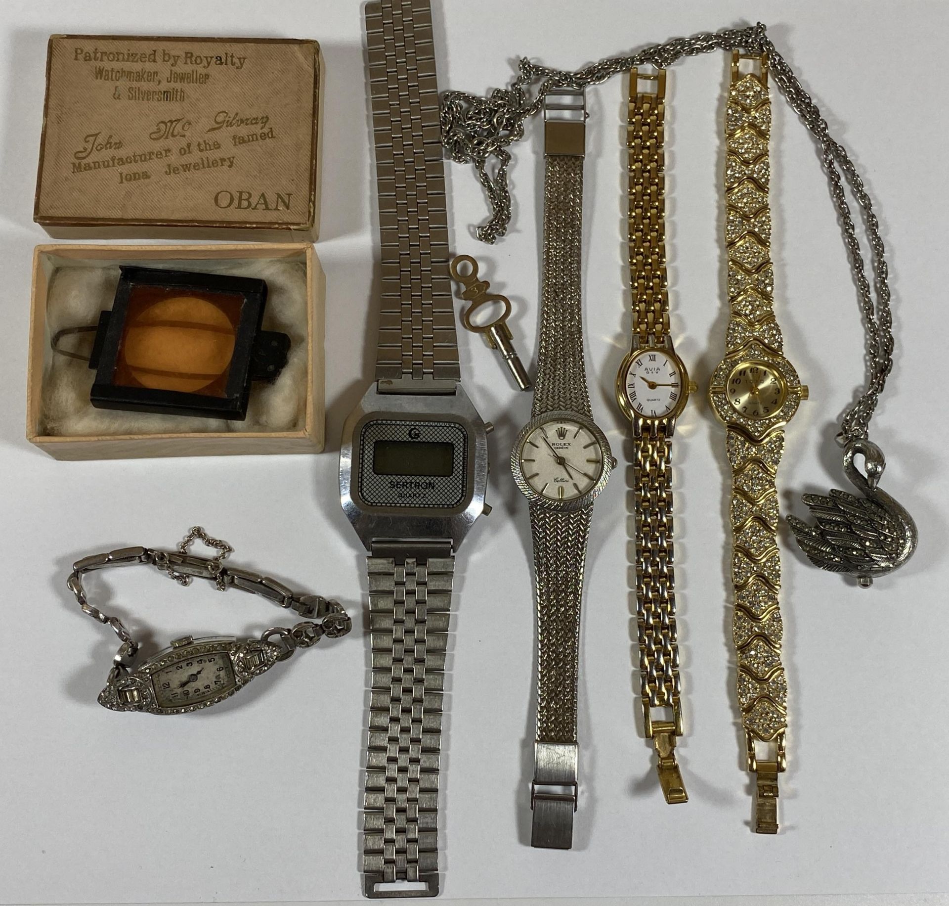 A MIXED LOT OF ASSORTED WATCHES, AVIA, ART DECO MARCASITE EXAMPLES ETC