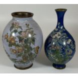 TWO JAPANESE MEIJI PERIOD (1868-1912) CLOISONNE FLORAL VASES, HEIGHT OF LARGEST 20CM