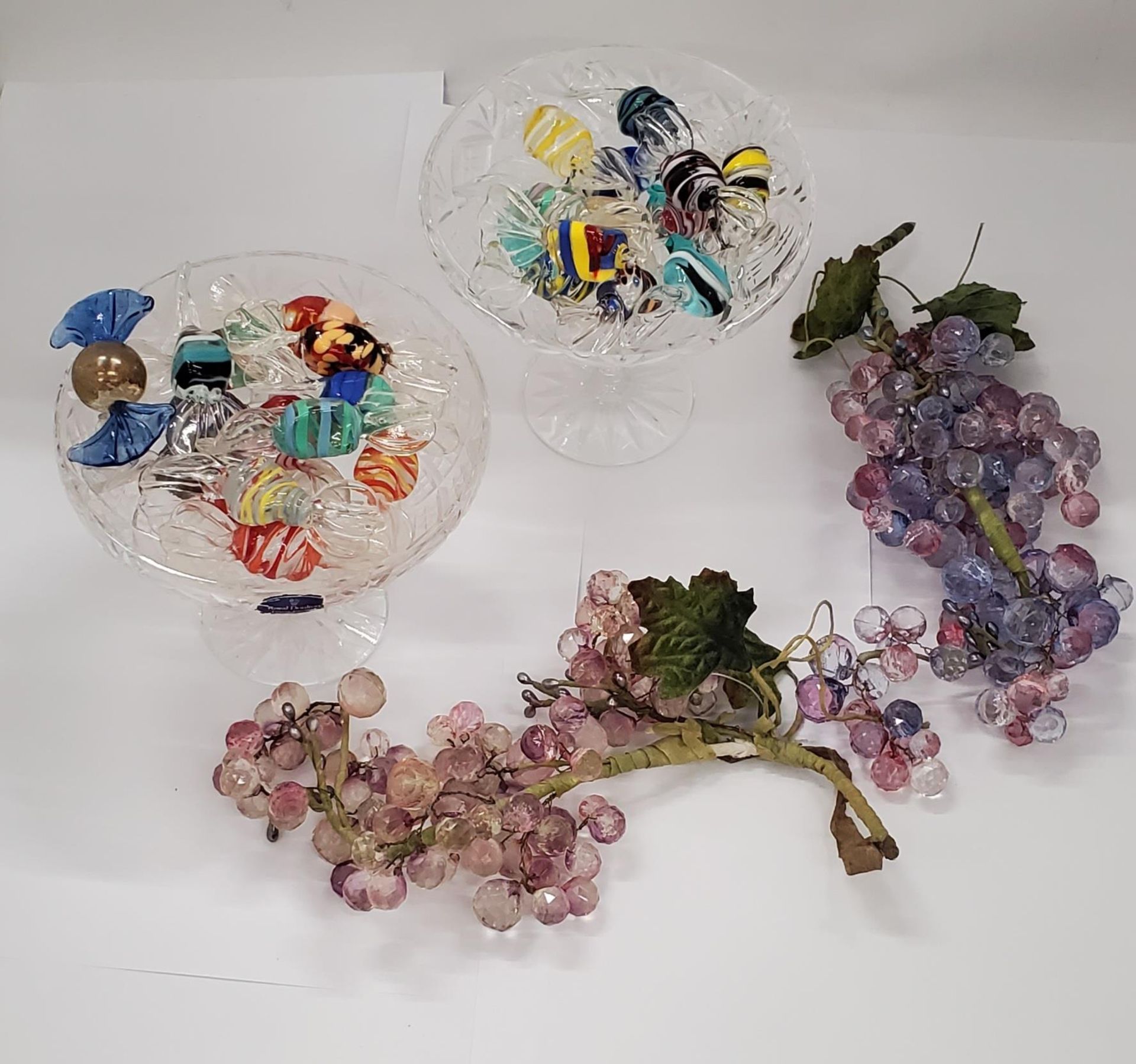 A QUANTITY OF MURANO STYLE GLASS SWEETS - APPROX 27, TWO ROYAL DOULTON FOOTED BOWLS PLUS