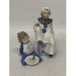 TWO FIGURES - A NAO FIGURE OF A CHILD AND A CASADES CLOWN