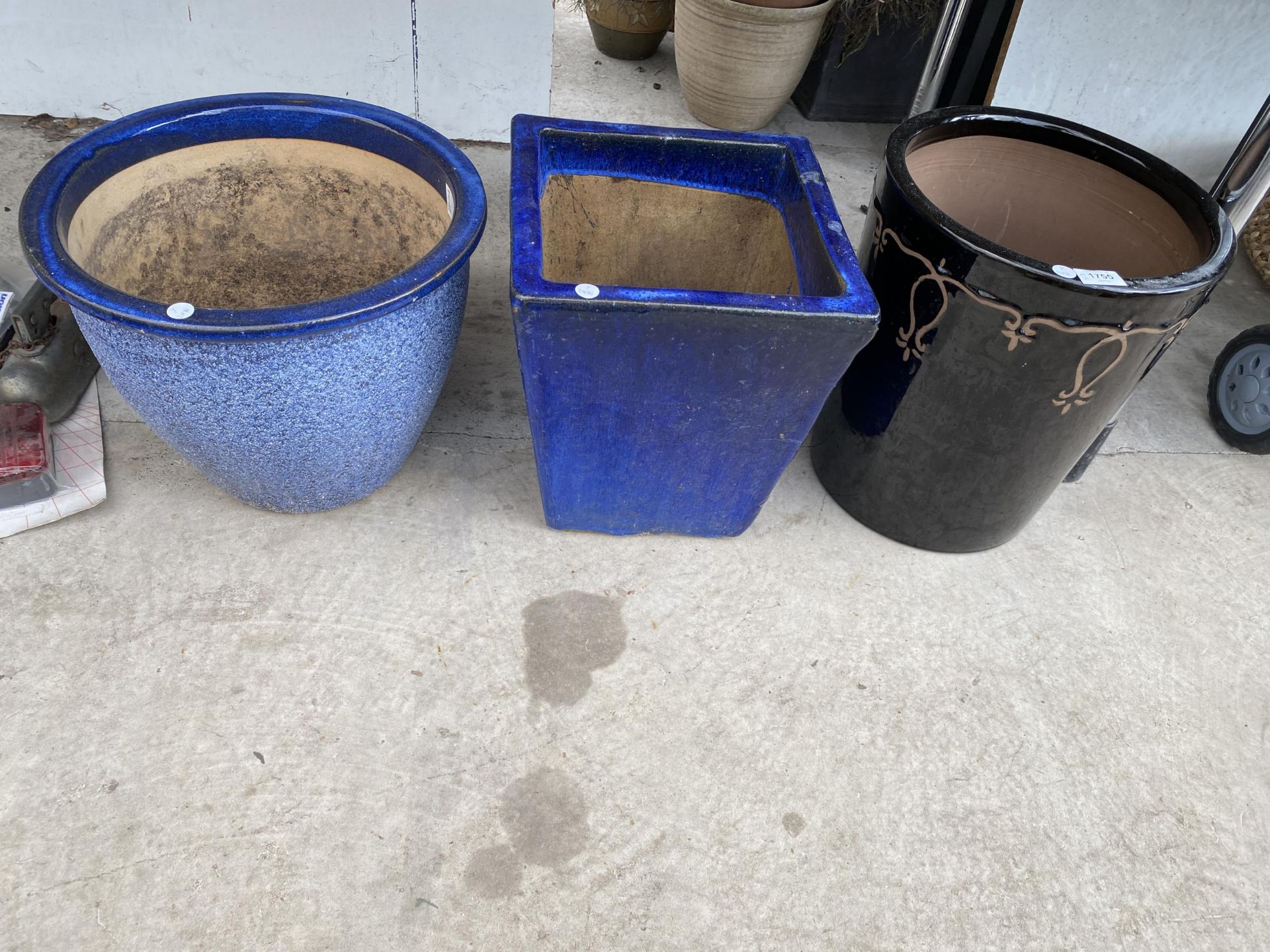 THREE STONEWARE GARDEN PLANTERS