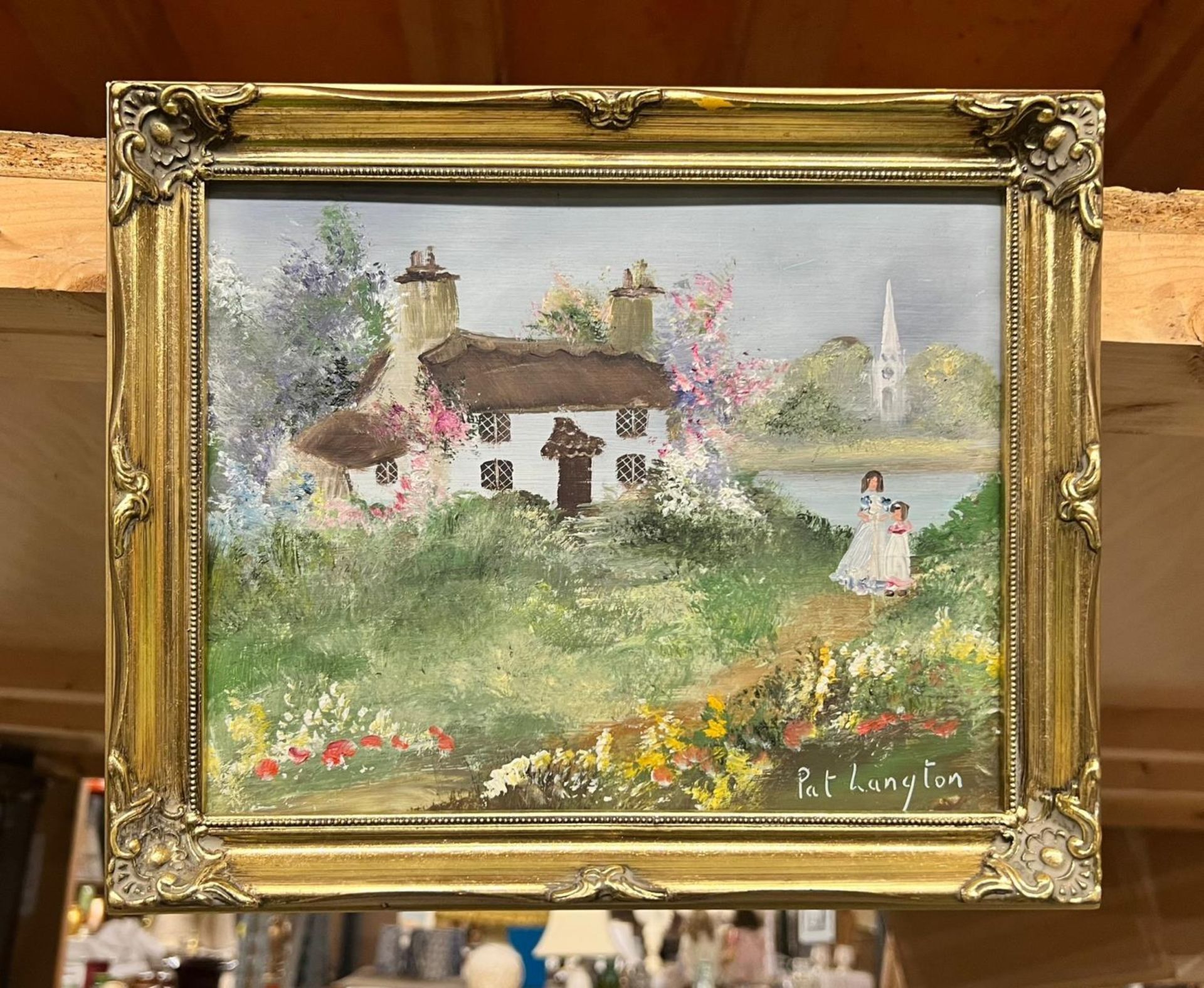 TWO PAT LANGTON SIGNED OILS ON BOARD OF COTTAGE SCENES, ONE WITH A BRIDE AND BRIDESMAID, THE OTHER A - Image 3 of 3