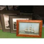 THREE FRAMED PRINTS - BLACK AND WHITE BOAT SCENES AND MARITIME EXAMPLE