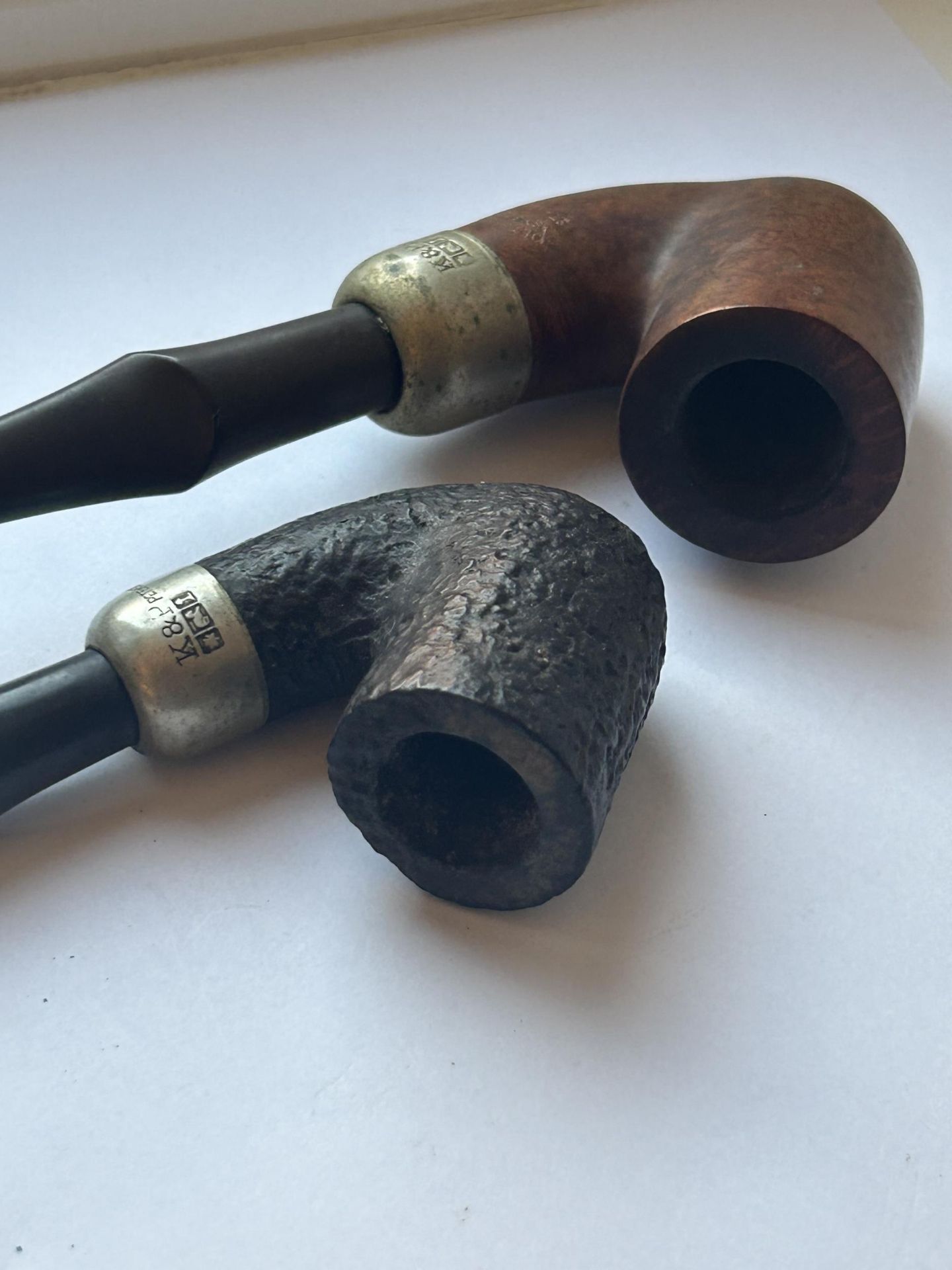 TWO HALLMARKED SILVER COLLARED K & P PETERSONS PIPES - Image 5 of 5