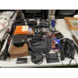 A LARGE COLLECTION OF CAMERAS AND ACCESSORIES, OLYMPUS, RIVA, PENTAX ETC