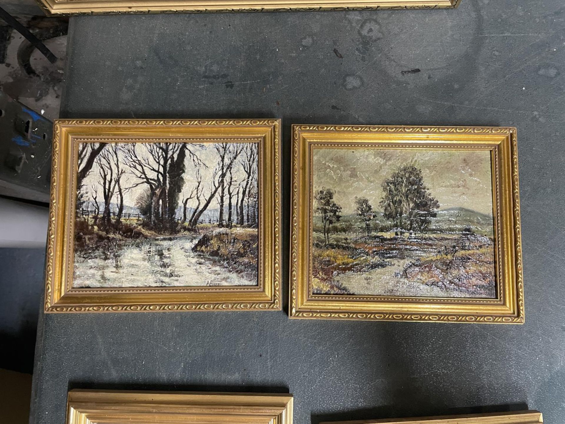AN OIL ON CANVAS OF STREET SCENE, TWO SMALL OILS ON BOARD OF RIVER SCENES AND TWO FRAMED 'THE - Image 2 of 4