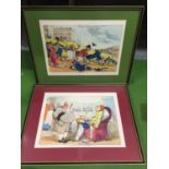 TWO VINTAGE FRAMED CARICATURE CARTOONS, 'BATH RACES' AND 'A GOING! A GOING!'