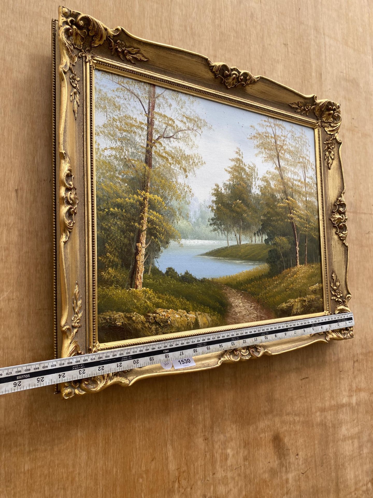 A GILT FRAMED OIL ON CANVAS OF A FOREST SCENE, INDISTINCTLY SIGNED - Image 4 of 4