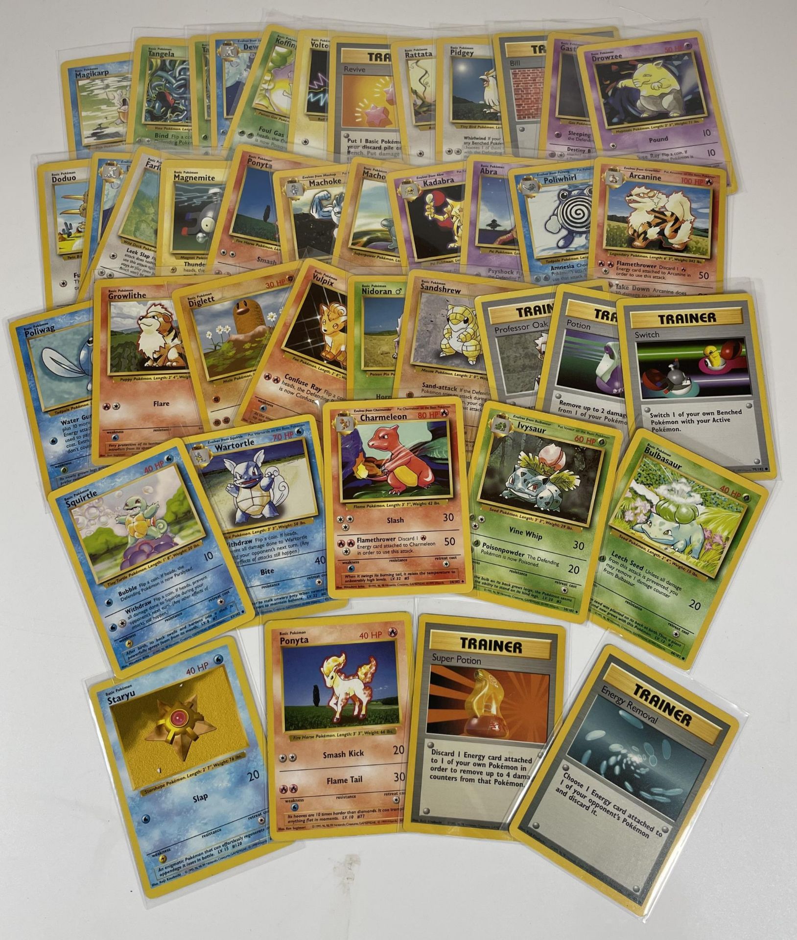 A COLLECTION OF WOTC 1999 BASE SET POKEMON CARDS, SHADOWLESS, SQUIRTLE, BULBSAUR ETC